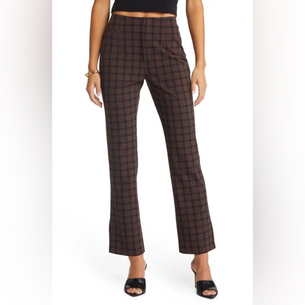 NWT Open Edit Plaid Bootcut Suiting Pants in Brown Coffee Classic